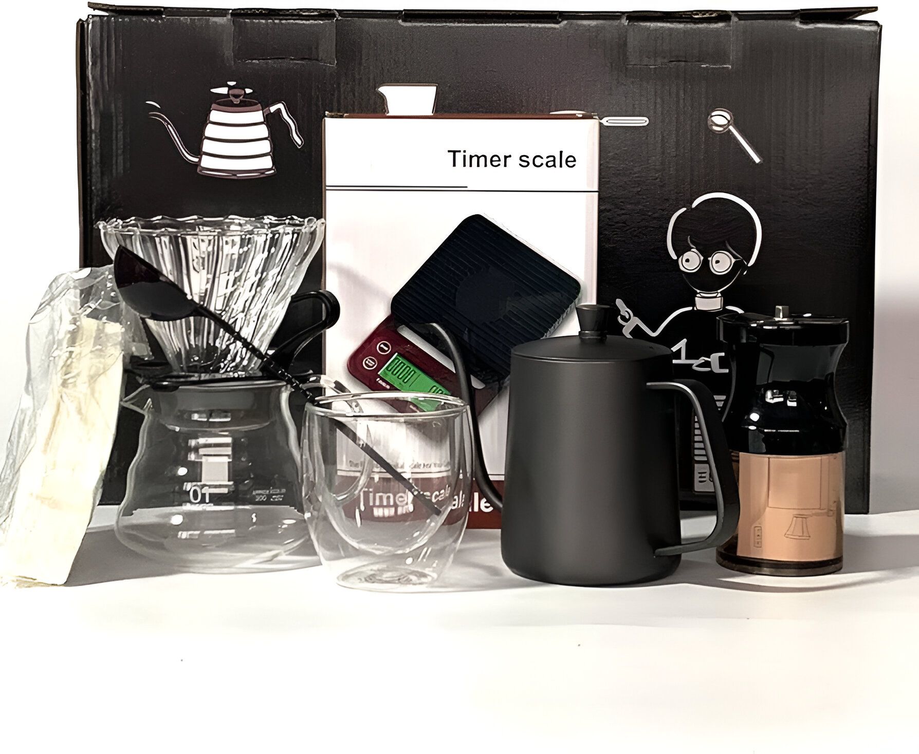 Juego de cafetera de camping y molinillo de café manual portátil