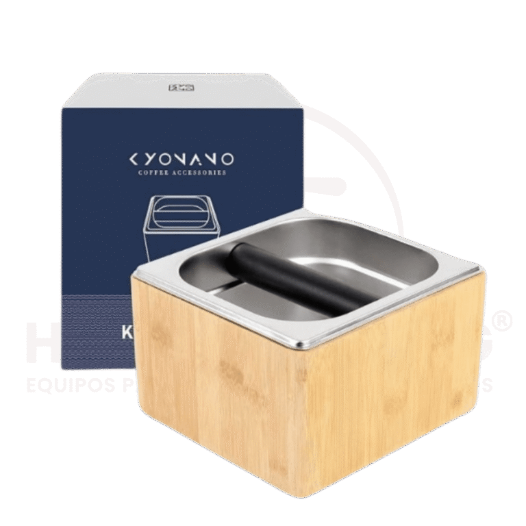 Caja de desechos con barra de golpeo base antideslizante – Hecho de bambú y acero inoxidable