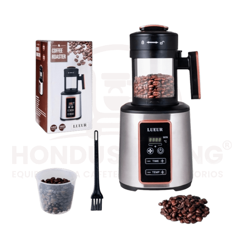 Tostador de café de aire caliente de 1500 W con temporizador ajustable, ajustes variables de ventilador de calor y aire.