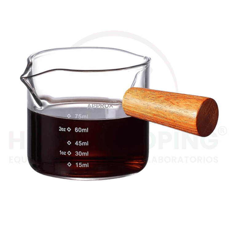 Vaso de Chupito para Espresso 75 ml con Doble Boquilla y Asa de Madera.