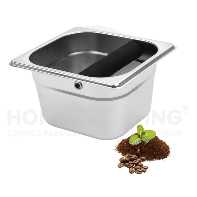 Caja de Acero Inoxidable para Desechos de Café con Barra de Goma.